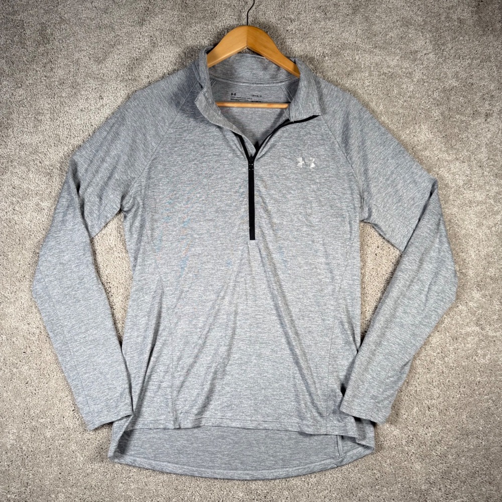 Under Armour HeatGear Quarter Zip Long Sleeve Top Gray Women's Large‎ Loose Fit